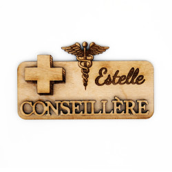 Badge en bois pour conseillère en pharmacie