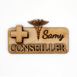 Badge en bois pour conseiller en pharmacie